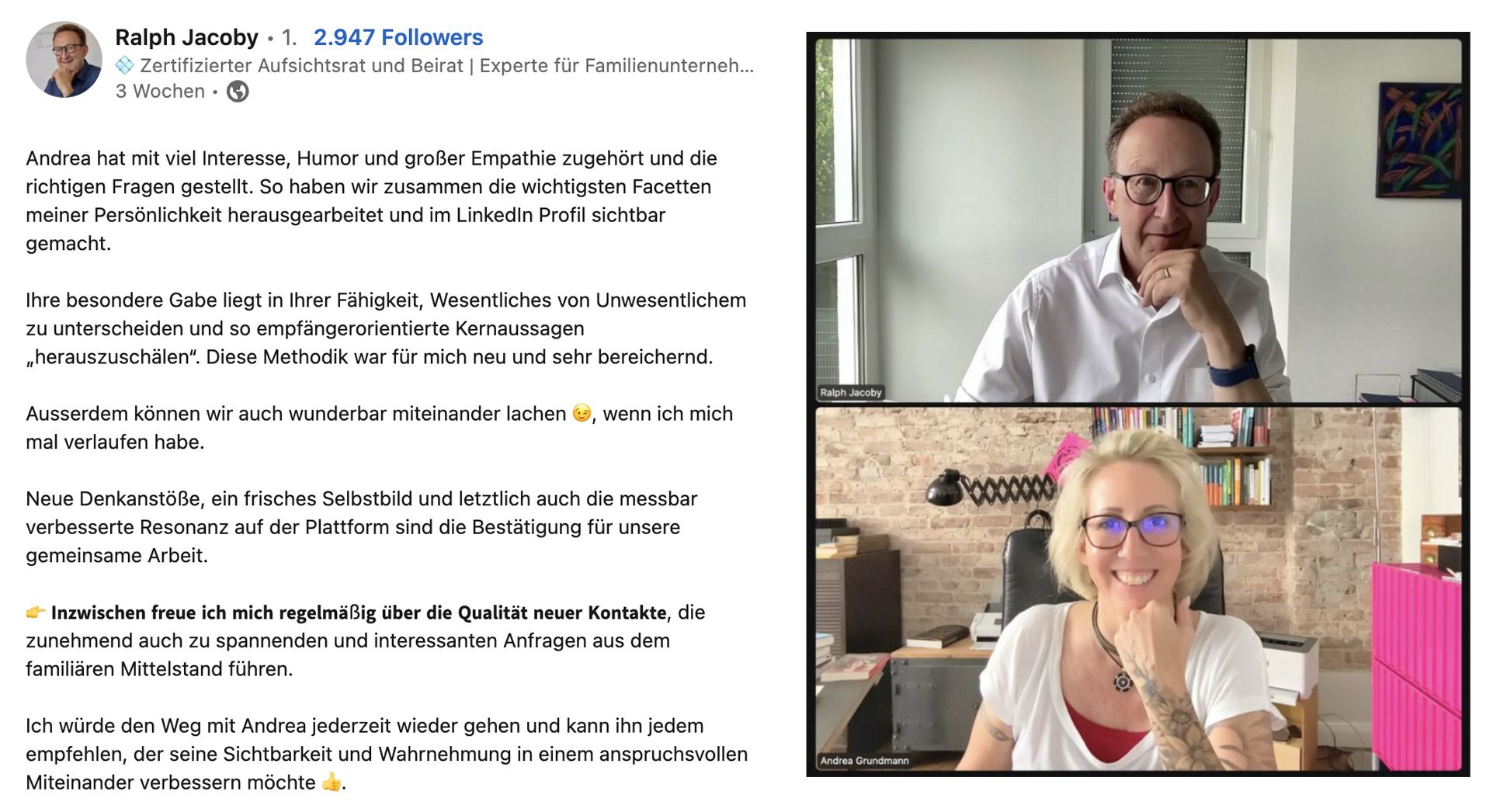 Zoom Session zum Personal Branding und e mail Coaching